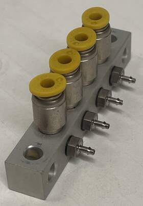 15028-4 Clippard Manifold With 4 - 3/32 Inch Push To Connect X 1/16 Barb
