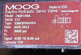 S38f0fm4vp4 Moog 760-185b 760-193a Hydraulic Servo Valve 3000psi - New
