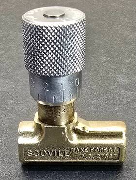 27587 Schrader Bellows Scovill 3/8 Inch Free Flow Needle Valve Brass Tested With Air Industrial Pneumatic