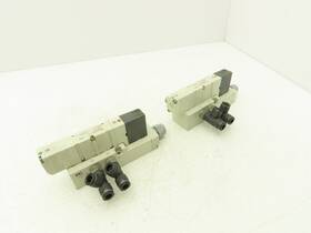 Vq4400-5 Smc Pneumatic Air Solenoid Valve 5 Port With Manifold 24vdc Lot Of 2