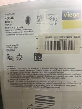 49645 Viega 49630 Manabloc 1/2 Inch X 36 Port Distribution Manifold - 16 Hot/20 Cold