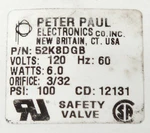 Peter Paul 52K8DGB Solenoid Safety Valve 120 Vac 100 Psi 3/32 Orifice 6 Watt. Fixed Price $48.00.