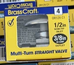 Brasscraft 1/2" 3/8" Straight Shut Off Valves G2CR14X C1 P1. Fixed Price $20.00.