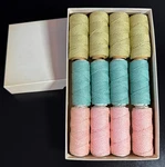 Vintage Vat Dyed Looping Yarn. Box Of 12 Spools. 25 Yds. Industrial Textile. Nos. Fixed Price $69.98.