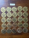 Valve Tags Stamped 151-175, Round 1.5" Diameter With 3/16" Hole, Brass. Fixed Price $25.00.