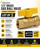 Lot Of 5 New - Homewerks 1/2" Yellow Female Threaded Brass Gas Ball Valve. Fixed Price $23.70.