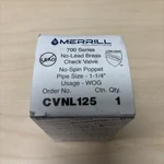 Merrill CVNL125 1-1/4" Brass Check Valve 700 Series Lead No-spin Poppet New. Fixed Price $21.57.