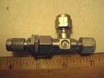Swagelok Nupro 90 Deg Metering Valve, B-4MA, 1/4 In-out; Plated Brass. Fixed Price $35.00.