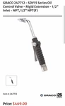 Graco 247-712 Manual Oil Control Valve Lever Handle For Rigid Ext. Fixed Price $250.00.