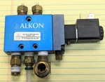 Alkon P-070SS-03 5 Way Air Valve Single Solenoid 24 Vdc 1/4" Ports OF9. Fixed Price $29.50.