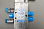 New Festo JMFH-5-1/8 Pneumatic Valve Assembly With Solenoids 110VAC Coils. Fixed Price $89.99.