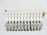 Smc Block W/ 12 X SYJ714M-5DZ .5-.7MPA 3-PORT Air Solenoid Valves. Fixed Price $212.49.