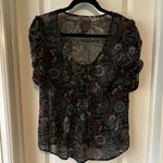Fire Los Angeles Multicolor Paisley Sheer Ruffle Sleeve Scoop Neck Blouse Size. Fixed Price $8.00.