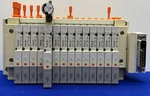 Smc SS5V1-1010983-03-1 Manifold W/ 14 Qty SV1100-5FU Pneumatic Assembly Block. Fixed Price $34.97.