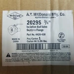 Ay Mcdonald Part 4420-438 2029S 3/4" Isolation Ball Valve Solder X Flange. Fixed Price $18.99.