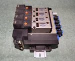 New Smc Position Pneumatic Manifold Bank With Four VZ5143 Solenoid Valves. Fixed Price $138.00.